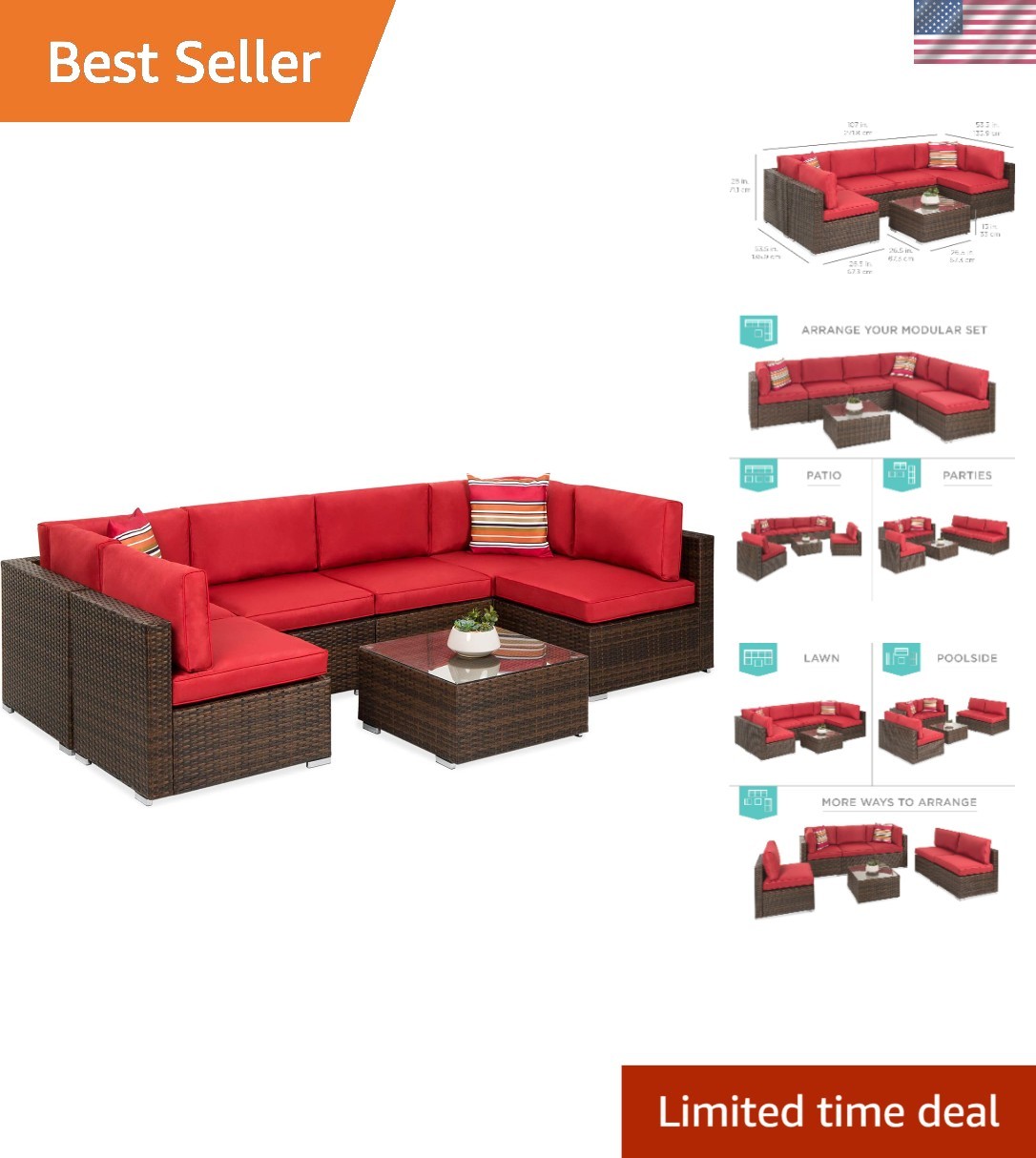 Modern 7-Piece Wicker Patio Conversation Set with Comfort Cushions & Cover
