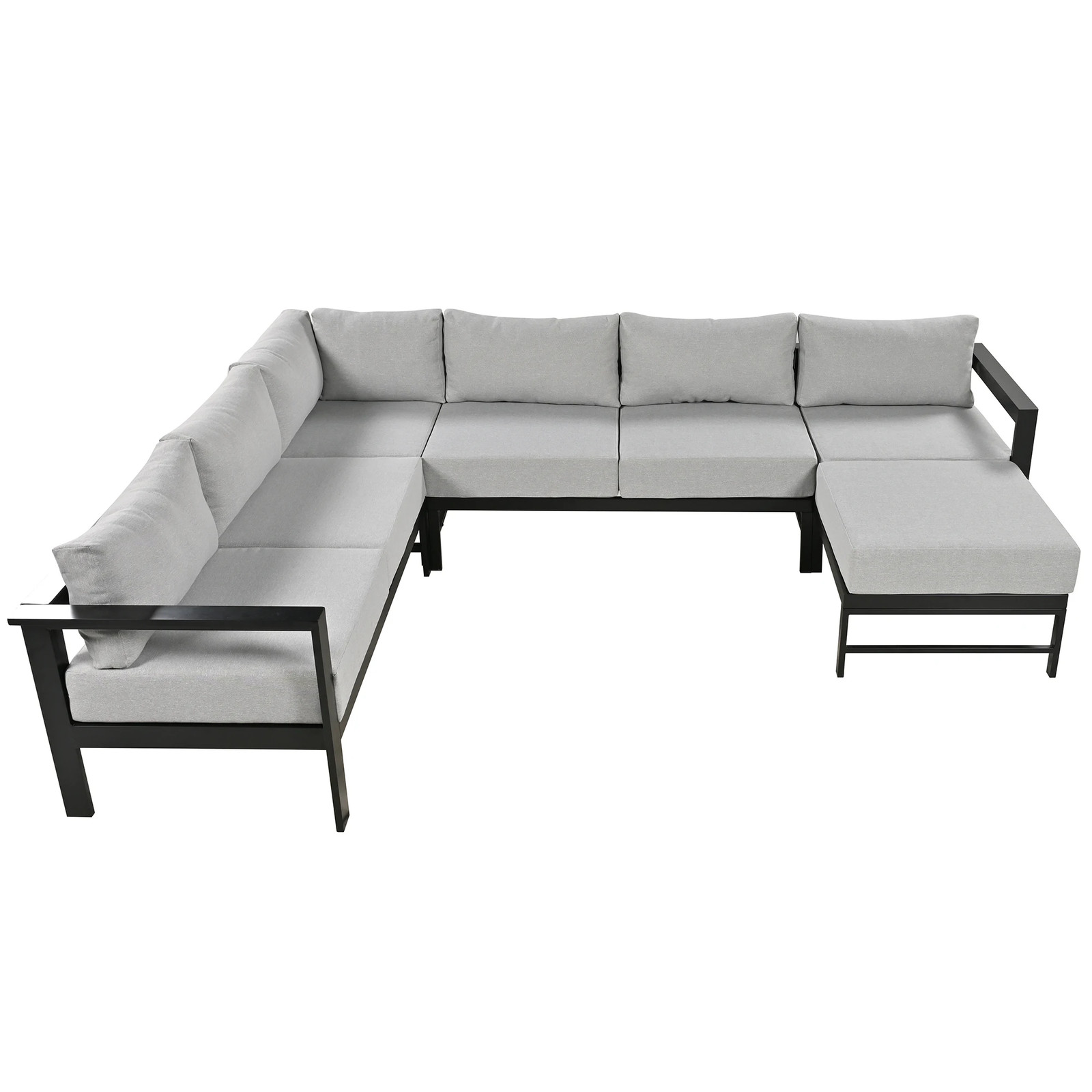 U-Shaped Aluminum Outdoor Sofa Set 6 Person Garden Patio Sectional Black