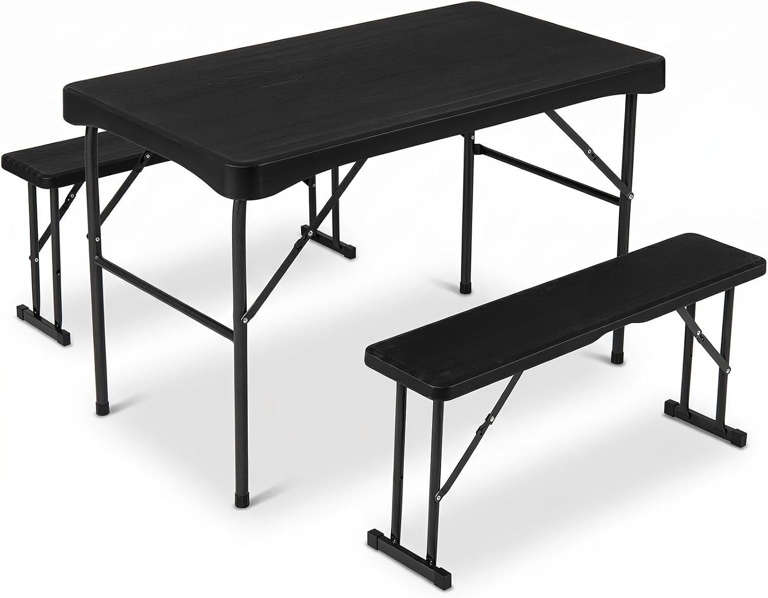 Folding Picnic Table Bench Set, Rectangular Patio Dining Table Set for 4, with H