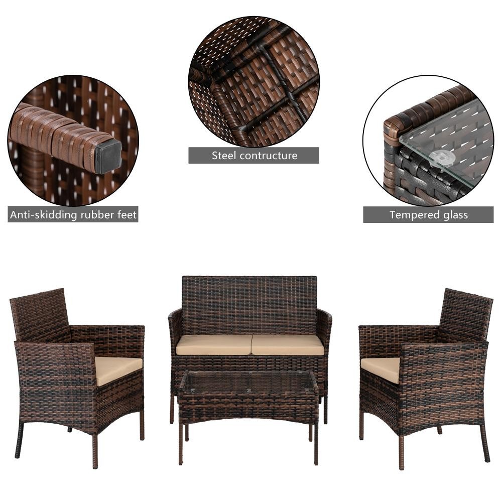 8 Pcs Outdoor Patio Lawn Sofa Set with Cushions Rattan Wicker Furniture Table