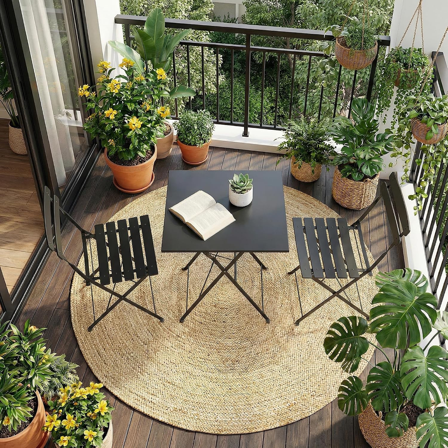 3 Piece Bistro Table Chairs Set Folding Design No Assembly Patio Outdoor Balcony