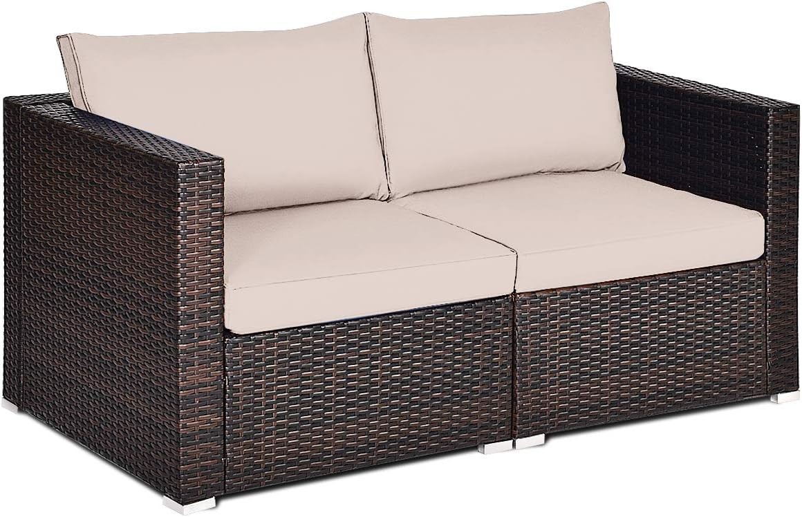 Wicker Loveseat 2 Piece Patio Furniture Couch W/ Removable Cushions Rattan