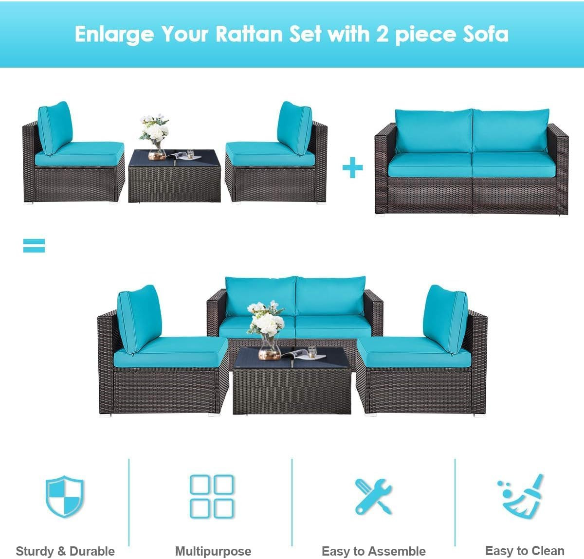 2PCS Rattan Corner Sofa Set – Chic Outdoor Patio Conversation Furniture
