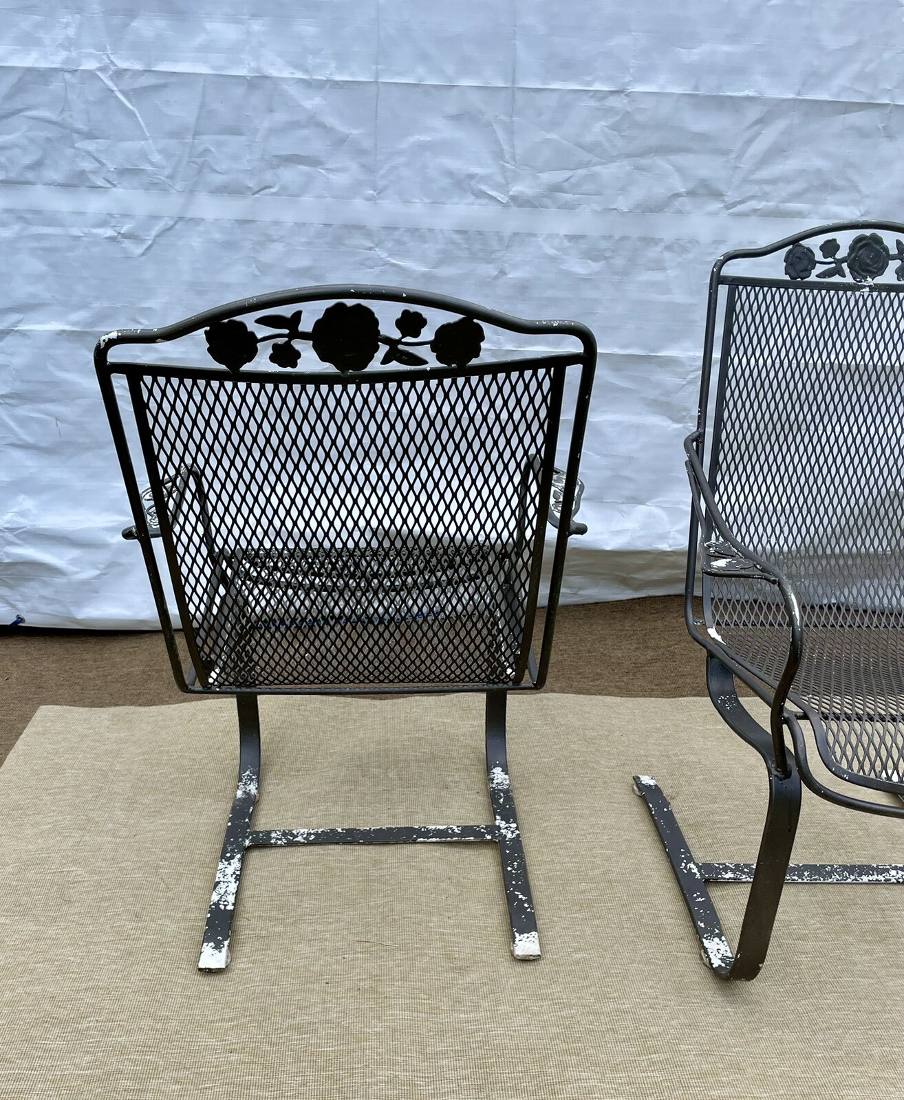 Vintage 2 chairs Patio Set Wrought iron Dining Cantilever