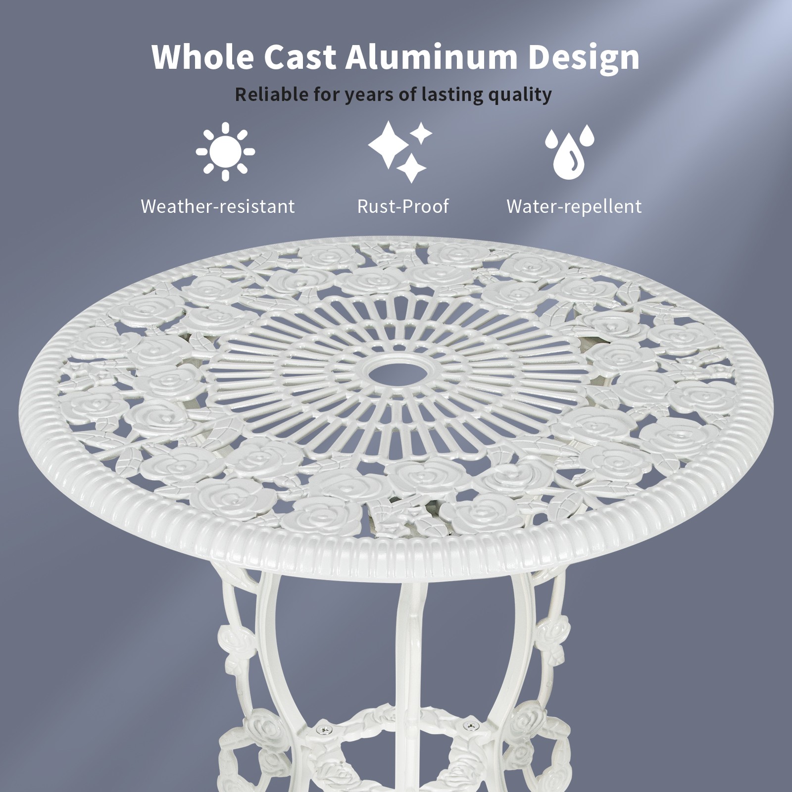 Patiojoy Outdoor 3PCS Cast Aluminum Patio Bistro Furniture Set Rose Design White
