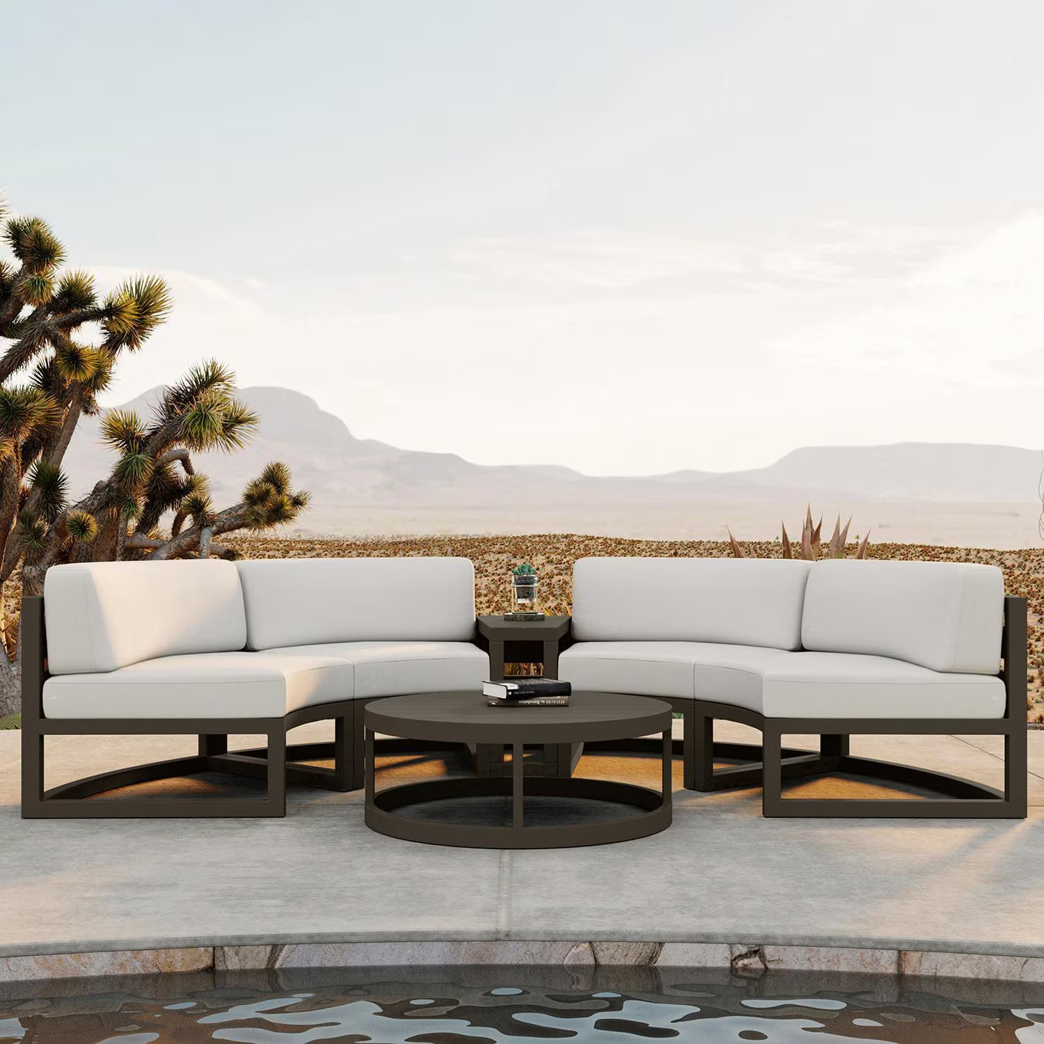 Misty Cove 4 Pc Aluminum Seating SetCurved Sectional in Slate/Canvas Natural by