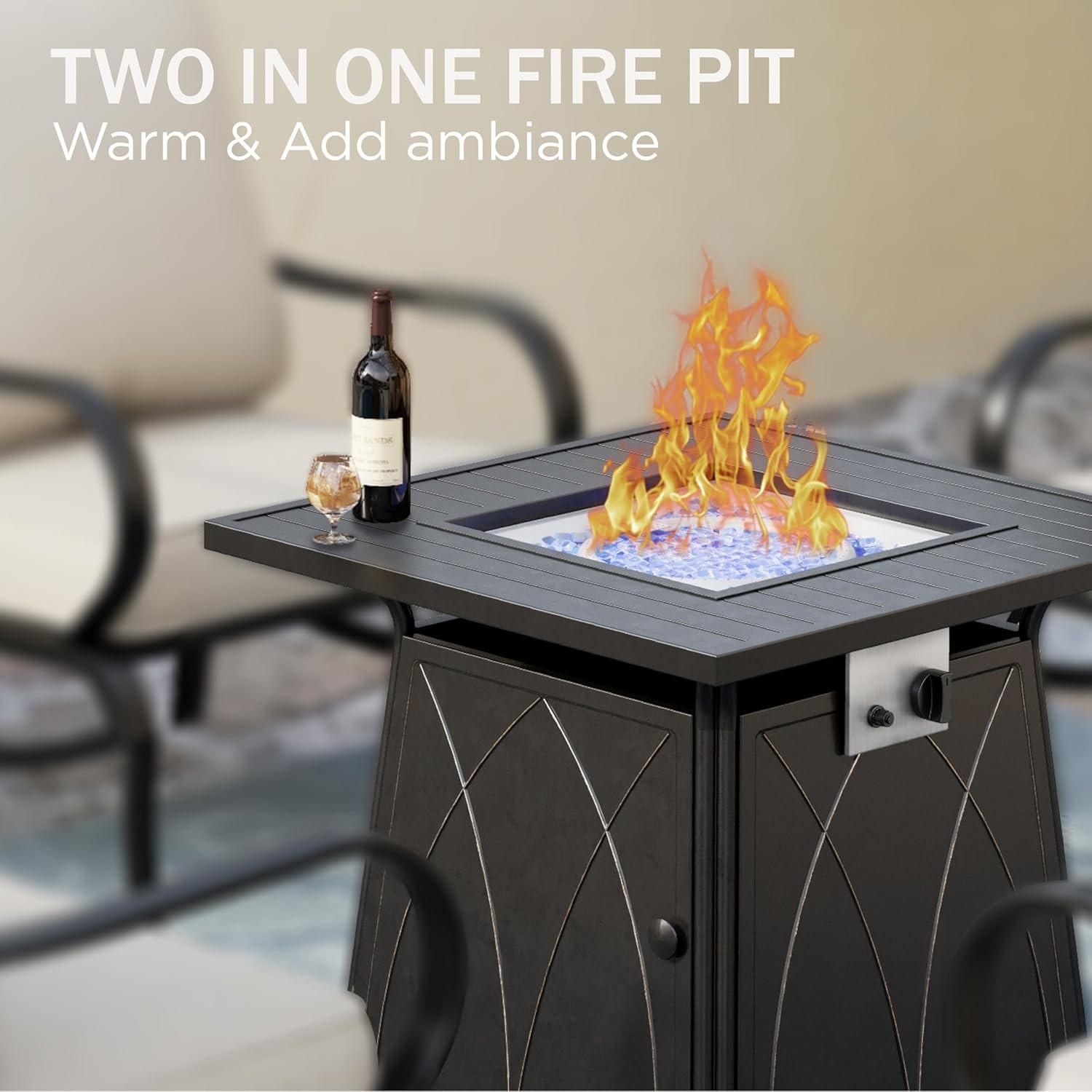 5 Pcs Patio Furniture Set Garden Lawn Outdoor Set W/ Gas Fire Pit Table Heater