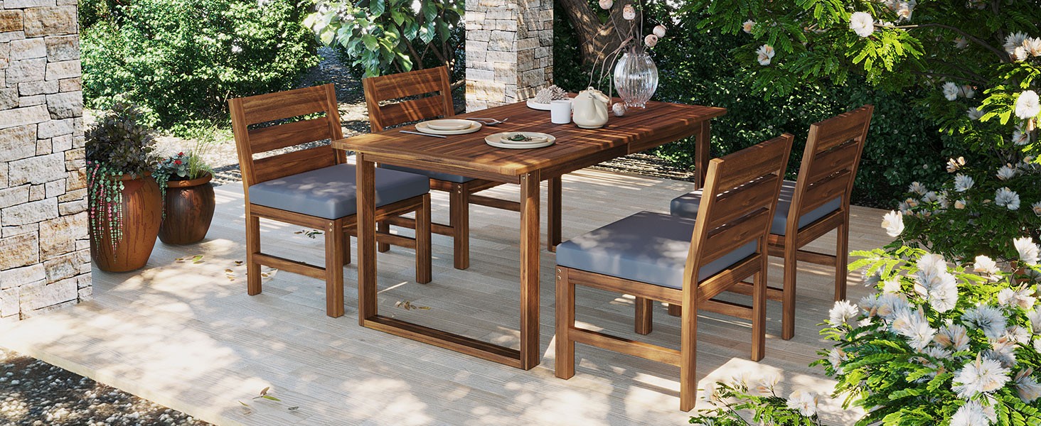 Farmhouse Acacia Wood 5-Piece Outdoor Patio Dining Set for 4