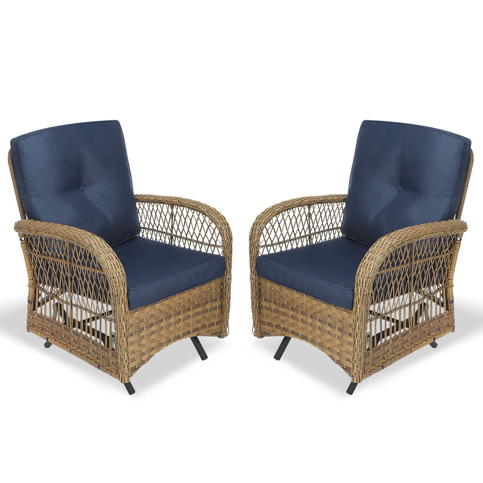 3-Piece Outdoor Conversation Bistro Set, Patio Glider Rocking Chairs Rattan Sets