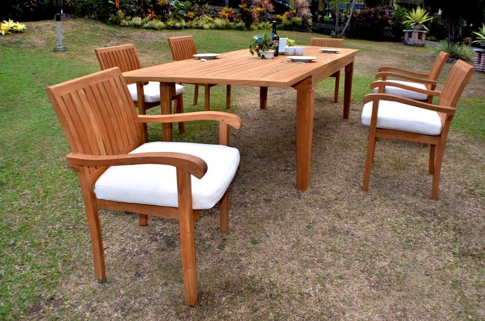 7 PC DINING TEAK SET GARDEN OUTDOOR PATIO FURNITURE NAPA STACKING 122″ CARANAS