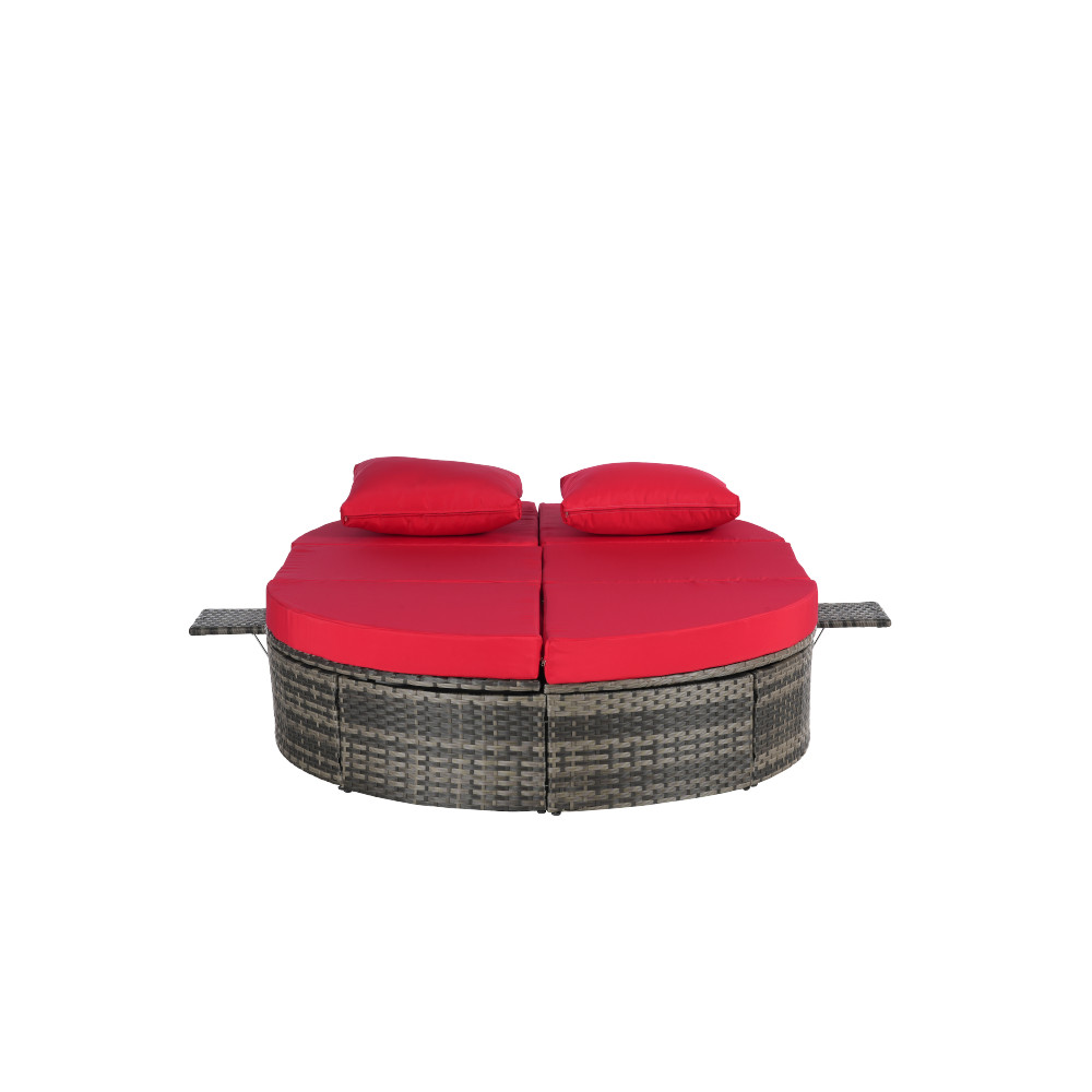 Outdoor Patio Round Daybed with Adjustable Backrest and Cushions