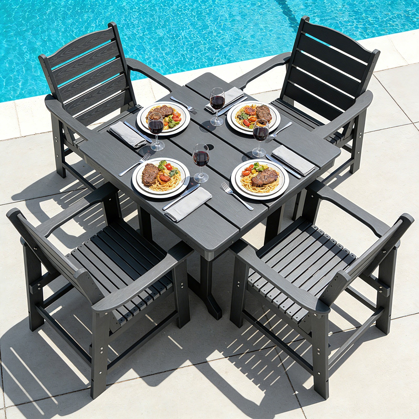 Poly Lumber 35.7″ Patio Dining Set, HDPE Table & Chairs, w/ Umbrella Hole(5-Pcs)