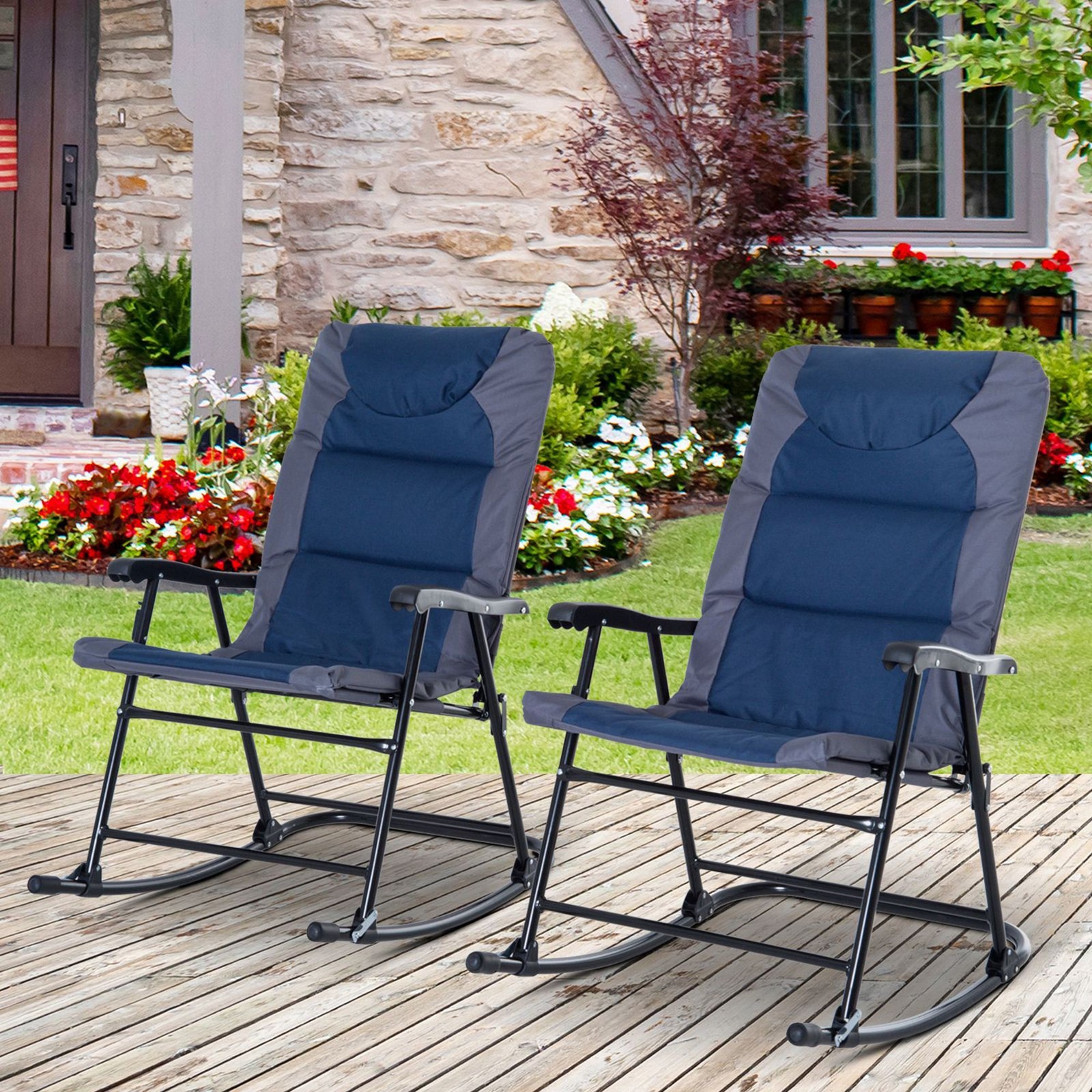 Dual Rocking Chair Set Outdoor 265lb Capacity Breathable Fabric Finish
