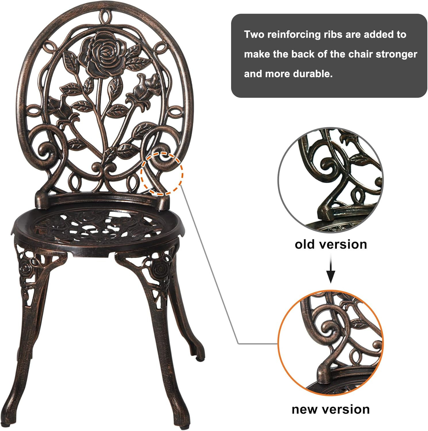 HOMEFUN Bistro Table and Chairs Set of 2 Outdoor 3 Piece Patio Set, Rose Pattern