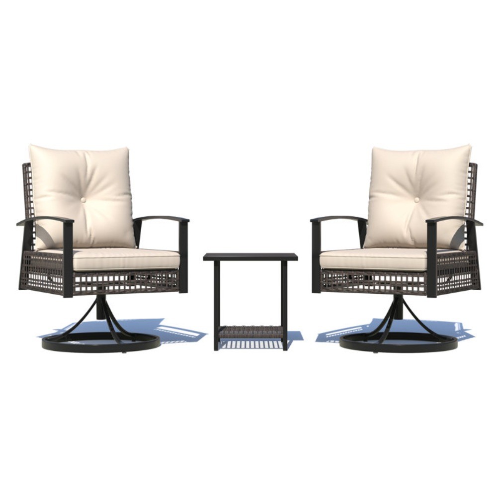 HOMMOW 3-PC Patio Bistro Set, Outdoor Swivel Rocker Rattan Chairs & Side Table
