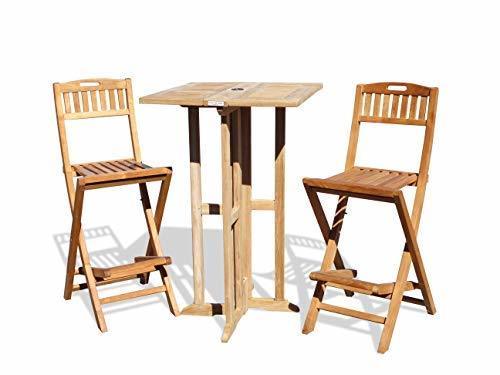 Windsor’s 3pc Genuine Grade A Teak Folding Counter Set, 27″ Sq Table & 2 Chairs