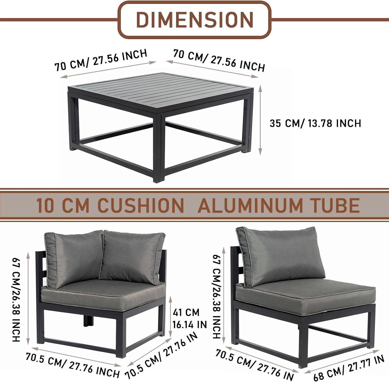 6 Seater L-shape Aluminium Garden Corner Sofa Set w Padded Cushions Coffee Table
