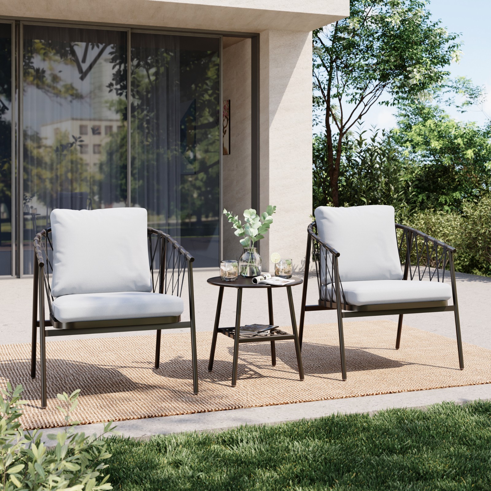 LAUSAINT HOME 3Handwoven Rope 3-Piece Bistro Set Piece Outdoor Patio Dining Set