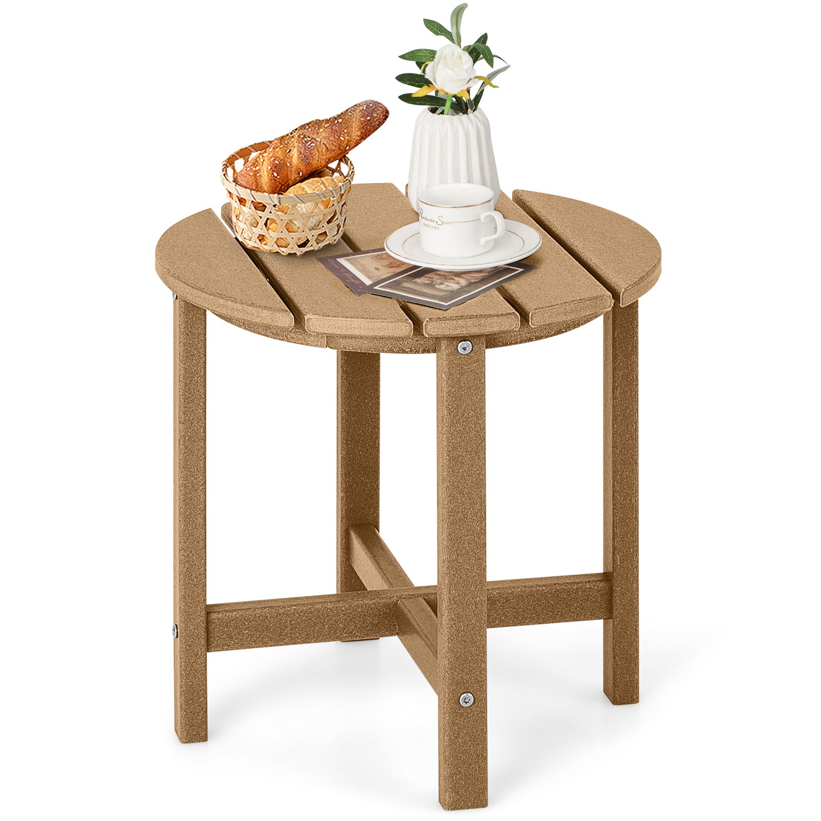 Patiojoy 18″ Patio Adirondack Side Table Weather Resistant HDPE Garden Brown