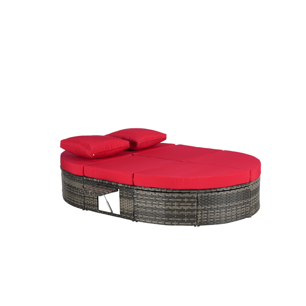 Outdoor Patio Round Daybed with Adjustable Backrest and Cushions