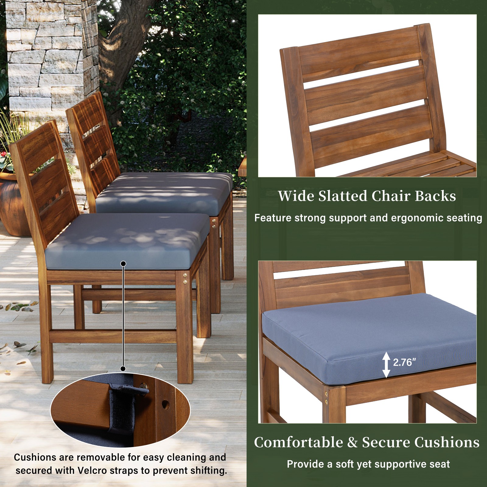 Farmhouse Acacia Wood 5-Piece Outdoor Patio Dining Set for 4
