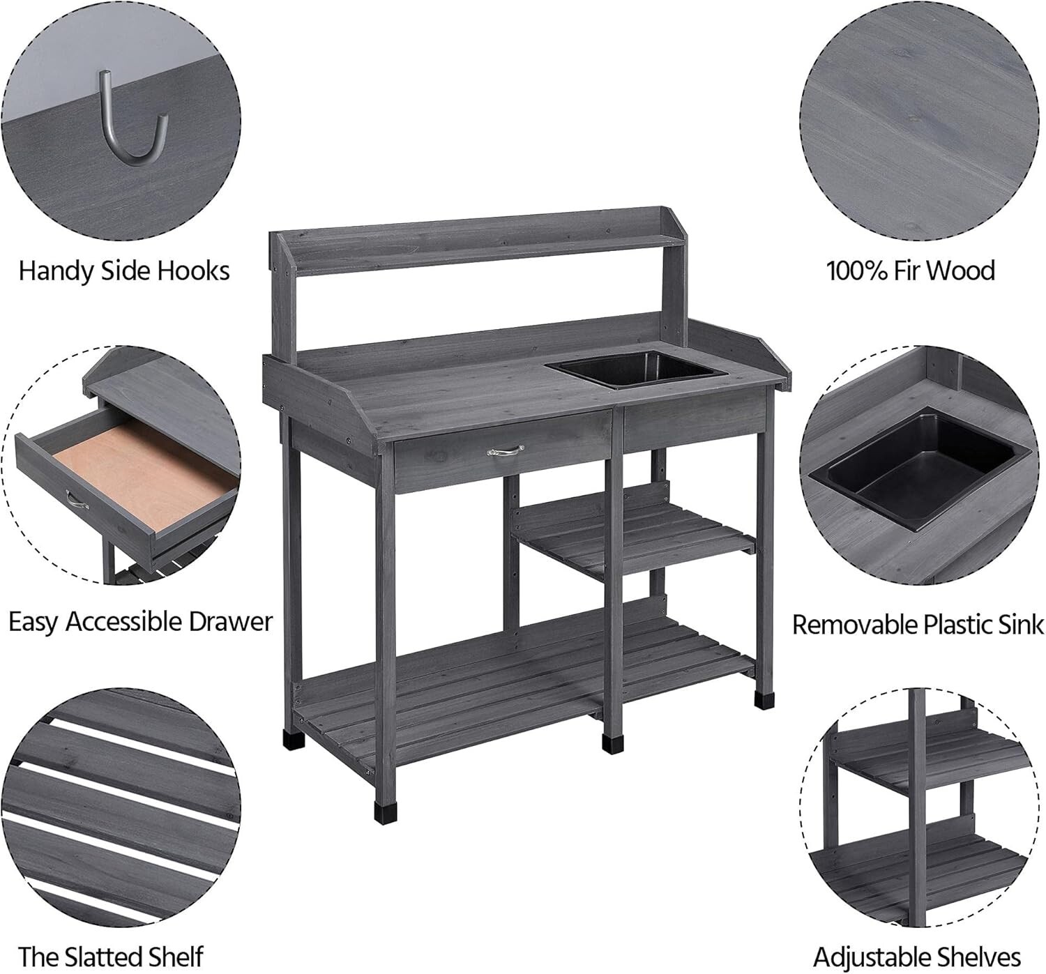 Spacious Garden Workstation – Adjustable Shelf Potting Table with Sink & Storage